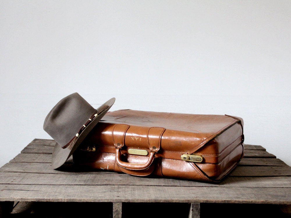 Vintage Leather Luggage / Brown Suitcase