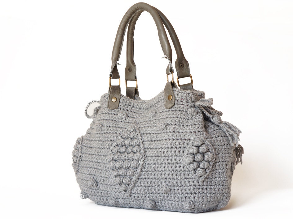 Light Grey Handbag Celebrity Style With Genuine Leather Handles
