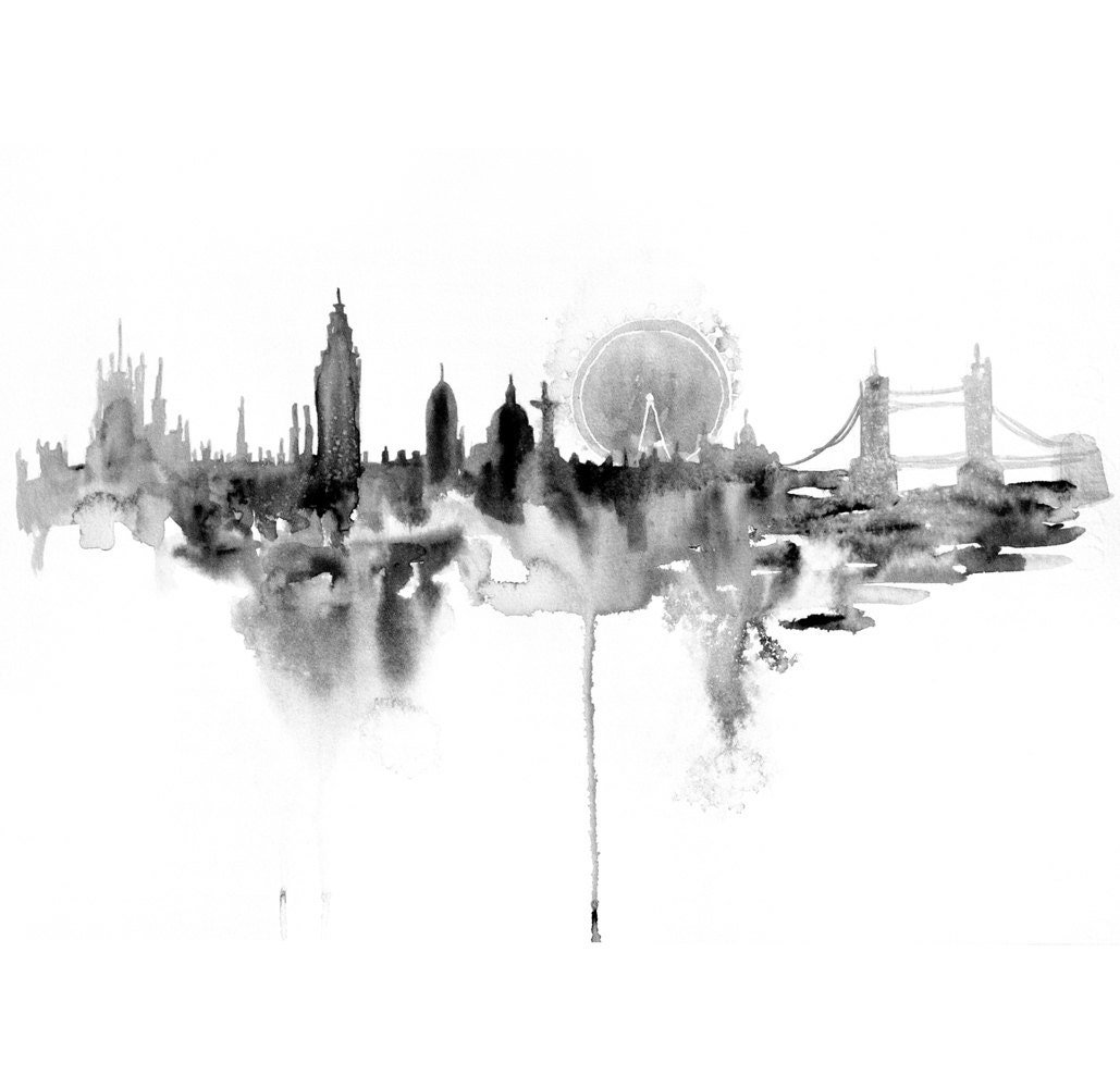 London Original Painting Watercolor abstract fog city fine art illustration home wall decor artwork contemporary modern cityscape 13x19