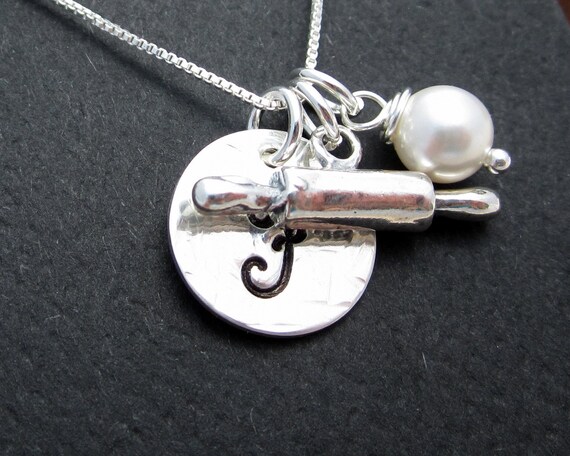 Personalized Necklace, Hand Stamped Jewelry, Monogram Necklace, .925 Sterling Silver - Baking Delight