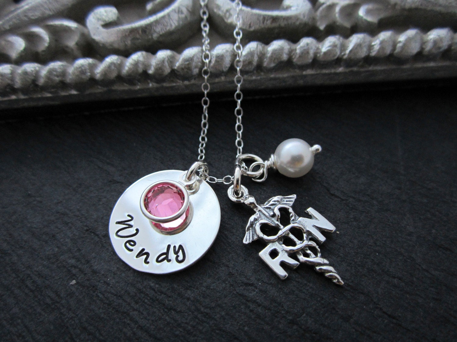 Nurse RN/ LPN Gift, Sterling Silver Jewelry, Personalized Nurse Practitioner Sterling Silver Necklace, Nurse Angel w/ Birthstone