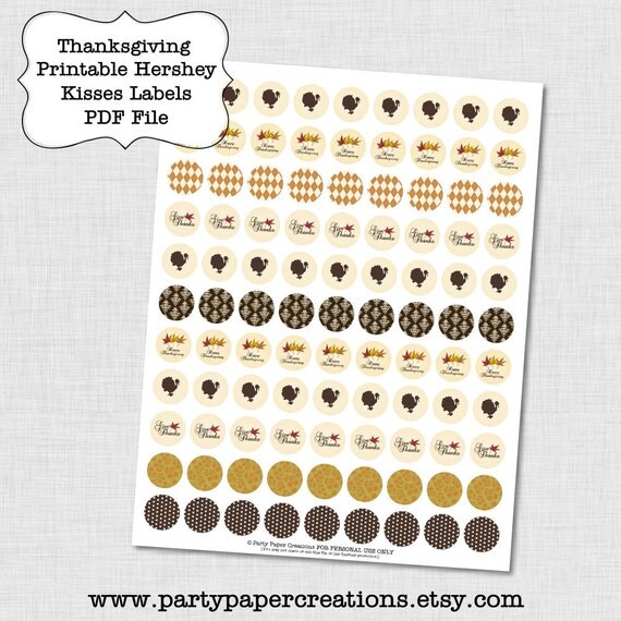 Thanksgiving Hershey Kisses Sticker Label Collage Sheet PDF File Il_570xn