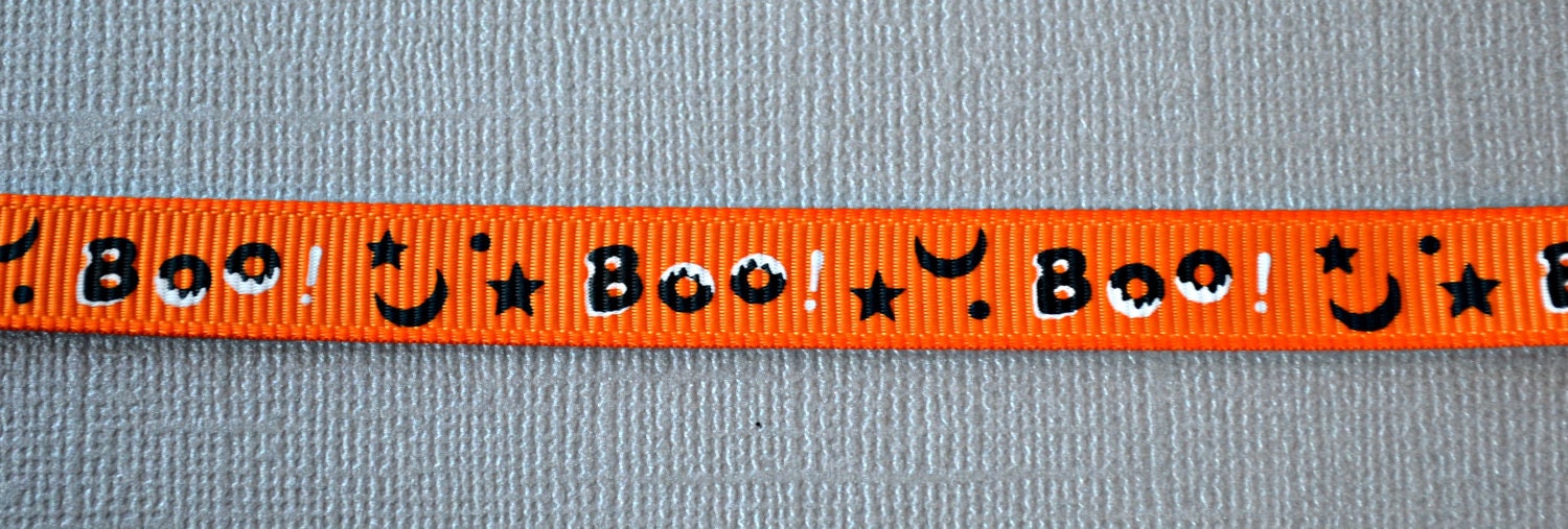 Halloween Boo printed on orange 3/8" grosgrain ribbon Il_170x135