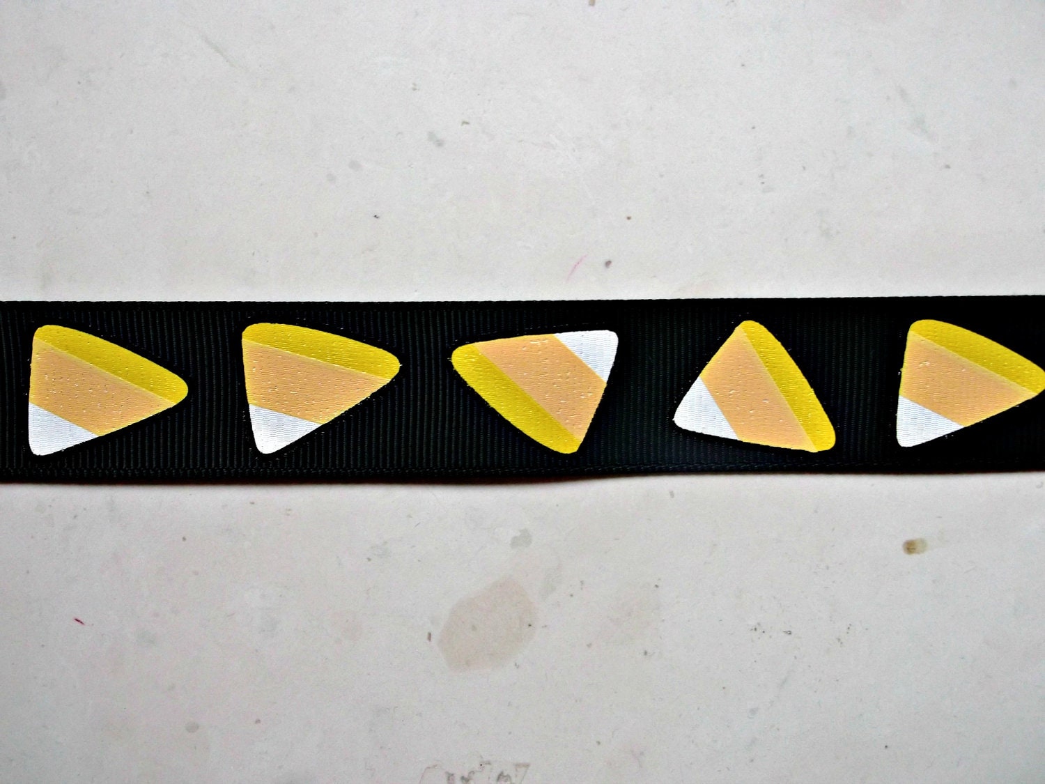 Halloween Candy Corn printed on black 7/8" grosgrain ribbon Il_570xn