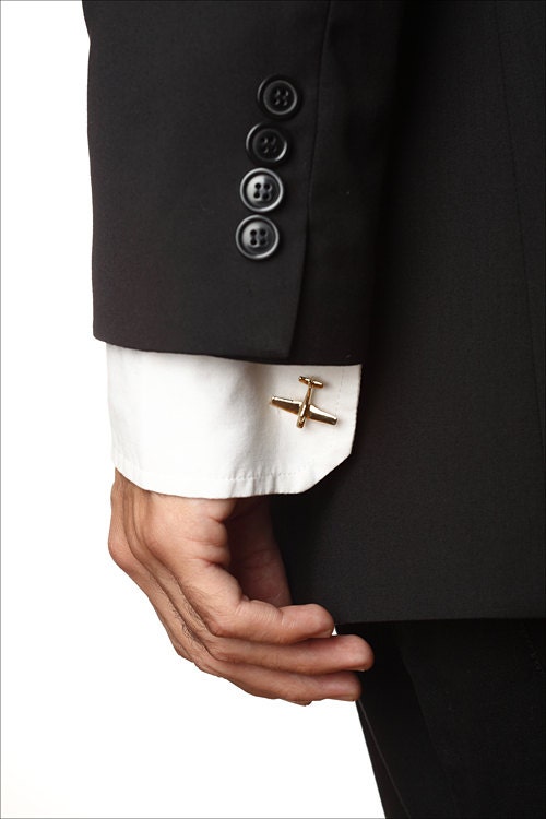 Men's Cufflinks: Handmade Airplane Cuff Links, Golden Airplane, Christmas gifts for Men.