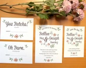 Rustic Wedding Invitation - Eat, Drink & Be Married Suite With Decorative Flowers