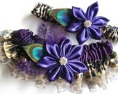 Wedding Garters, Prom Garters, Purple/Plum/Indigo Garters, Leopard Garters, Peacock Garters, Rhinestone Garters, Kanzashi Flower