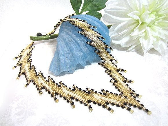Statement Necklace Gold Ivory Beadwork White Lightening