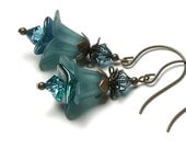 Turquoise Romance Floral Crystal Antique Brass Earrings