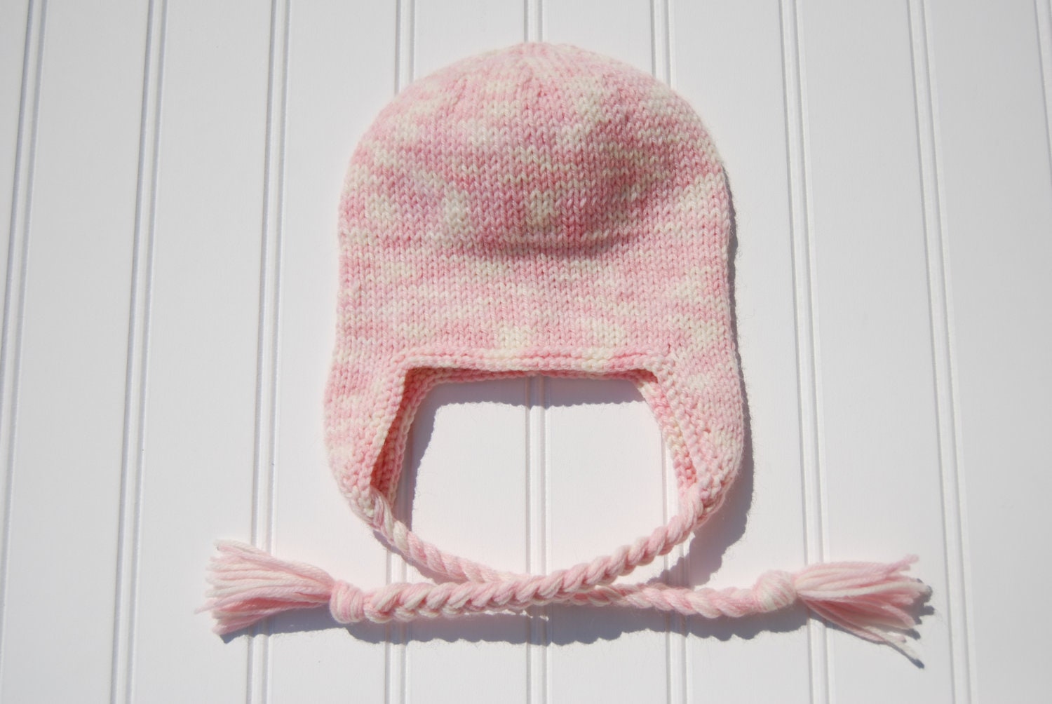 Knit Earflap Hat, Braids Pink Cream Multicolored, 6 to 12 Month Size (Item 670)