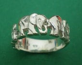 7mm Elephant Family Love Silver Ring Band Size US 3 - 13