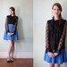 vintage 1960's black lace long sleeved ruffle blouse / size m