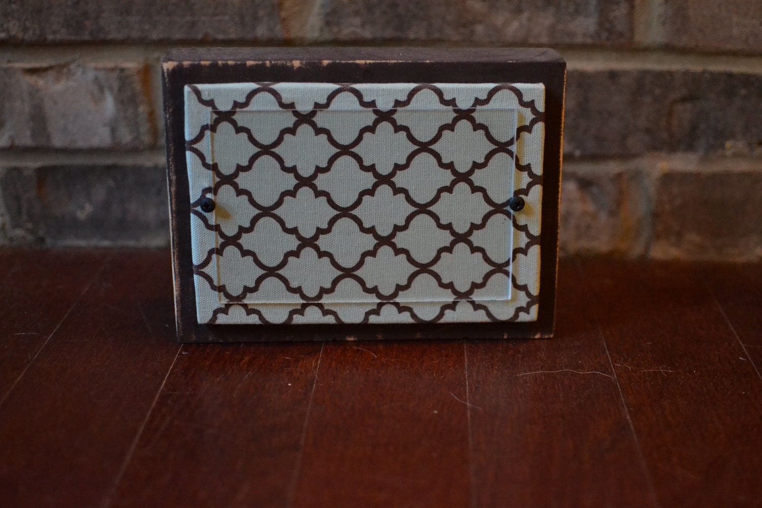 Chunky Block Frame - Chocolate Brown w/ Baby Blue & Chocolate Fabric Layer - 4x6 Photo Opening - Hand Painted