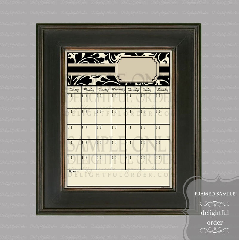Tan Damask Calender - 11x14 PRINT - You Frame - Dry Erase