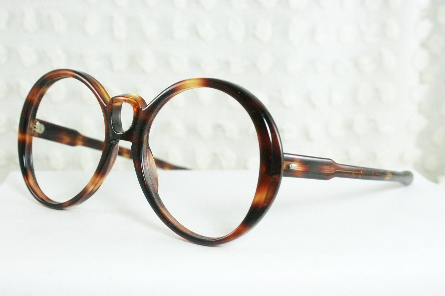 Vintage 60s Glasses 1960s Round Eyeglasses Mod Oversize Tortoise Circle Horn Rim Brown NOS 50/20 Unisex Frame Universal Optical
