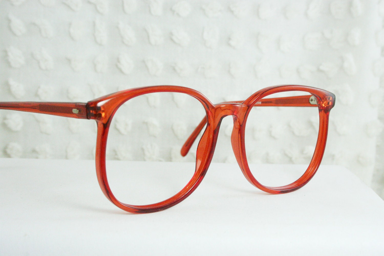 80s Glasses 1980's Round Eyeglasses Vintage Orange Oversize Translucent Circle Unisex NOS Optical Frame Multiple Sizes Available
