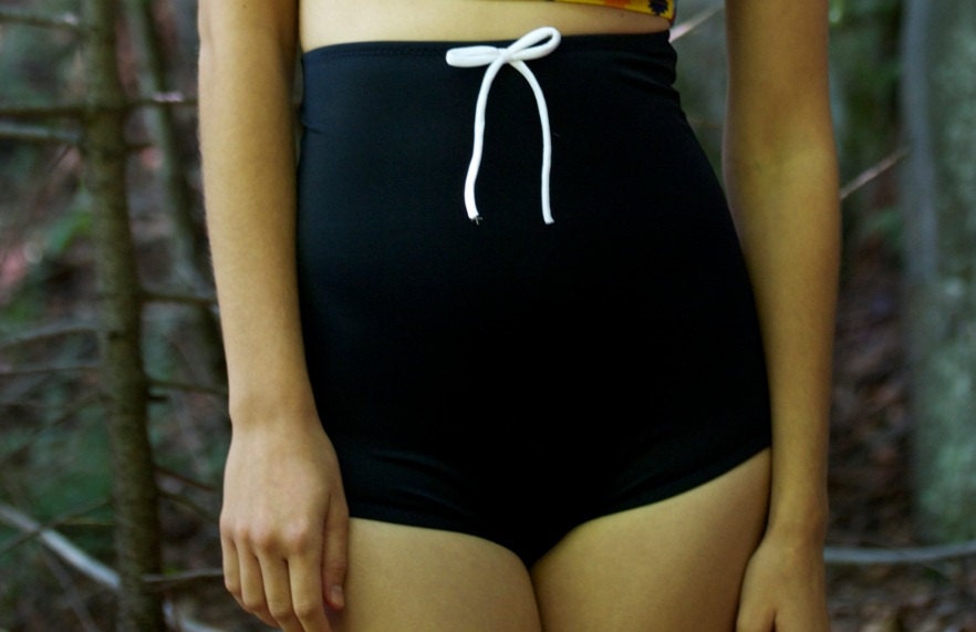 Nautical Navy white bow BOTTOMS High Waisted swimsuit