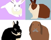 Set of 4 rabbit paper-piecing patterns, PDF