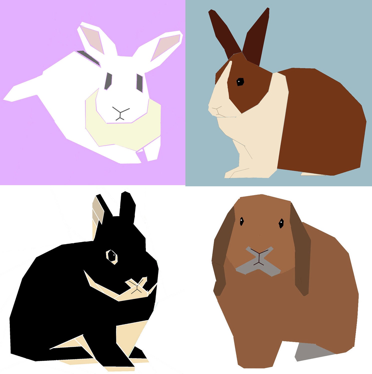 Set of 4 rabbit paper-piecing patterns, PDF