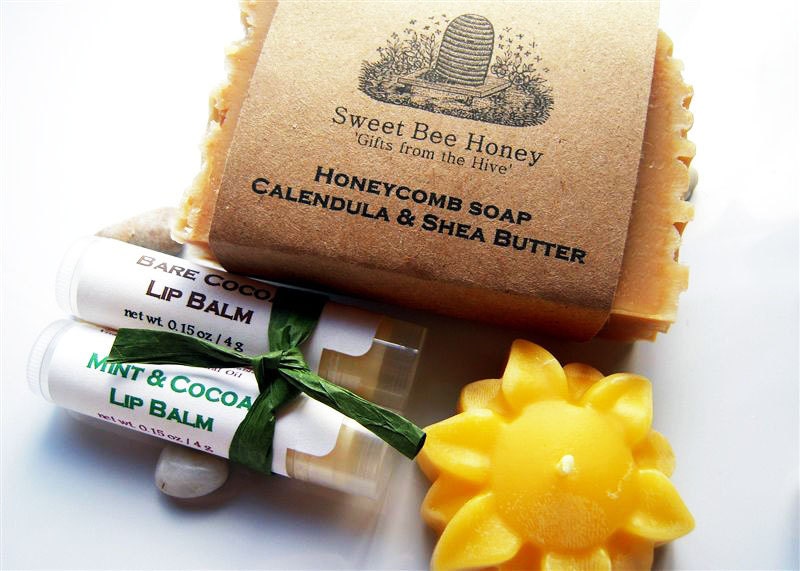 Bee Merry Gift Set - Honeycomb Soap, Lip Balm, Small Candle - Your choice - Teacher Gift, Thank you gift