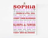 Personalized Children Decor // Count Your Blessings //Wall Art Print for Girls