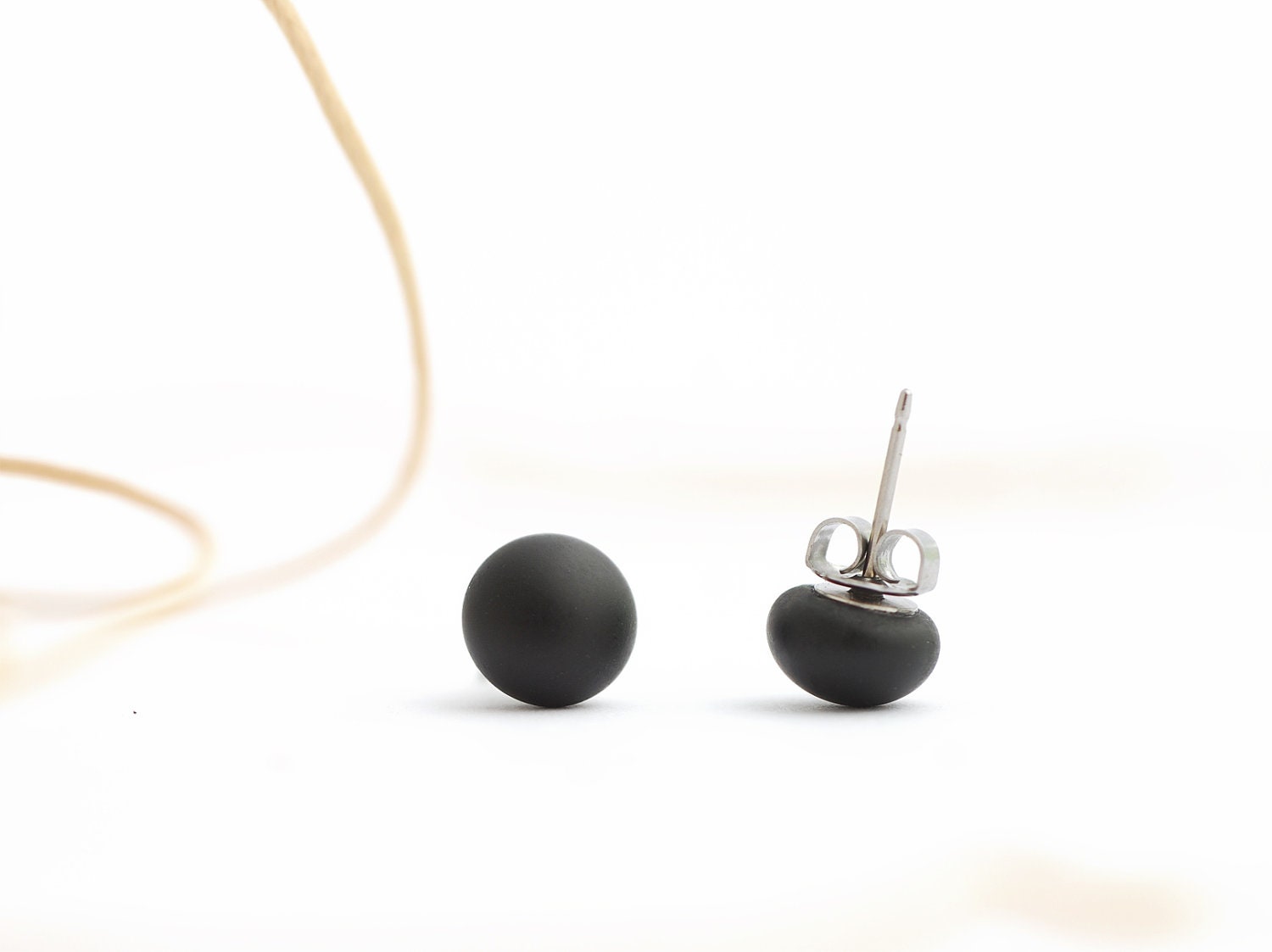 Black Earring Studs Matte Glass
