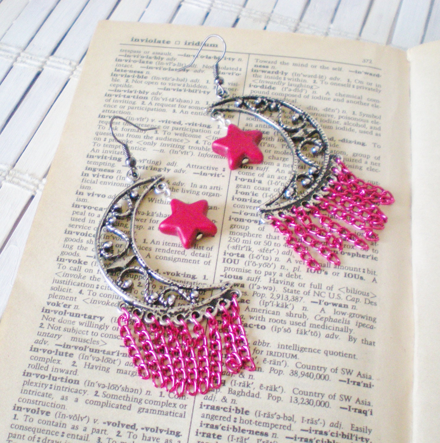 Cosmic Love Chandelier Earrings, Big Statement, Red & Gunmetal