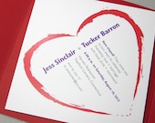 Elopement Party Invitation Pocketfold Bold Red Heart Quirky Modern Purple Type Bright Ribbon Wrap Square Pocket