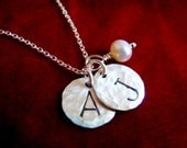 Initial Necklace Hand Stamped Sterling Silver Hammered Disc