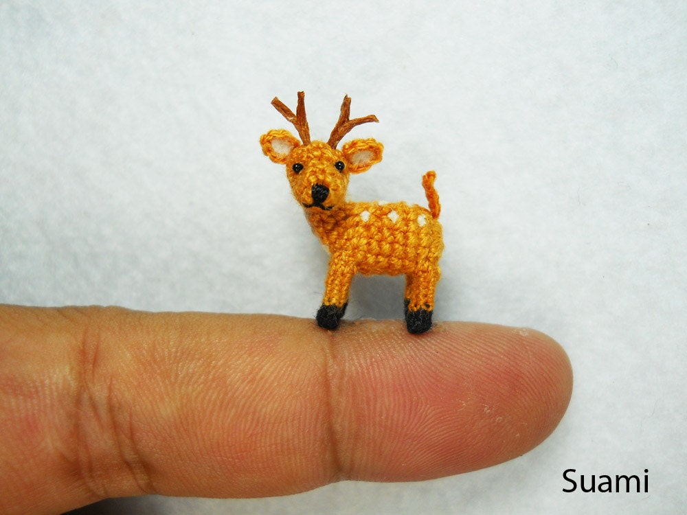 Miniature Fawn Deer - Teeny Tiny Crocheted Fawn Buck Deer - Made To Order - SuAmi