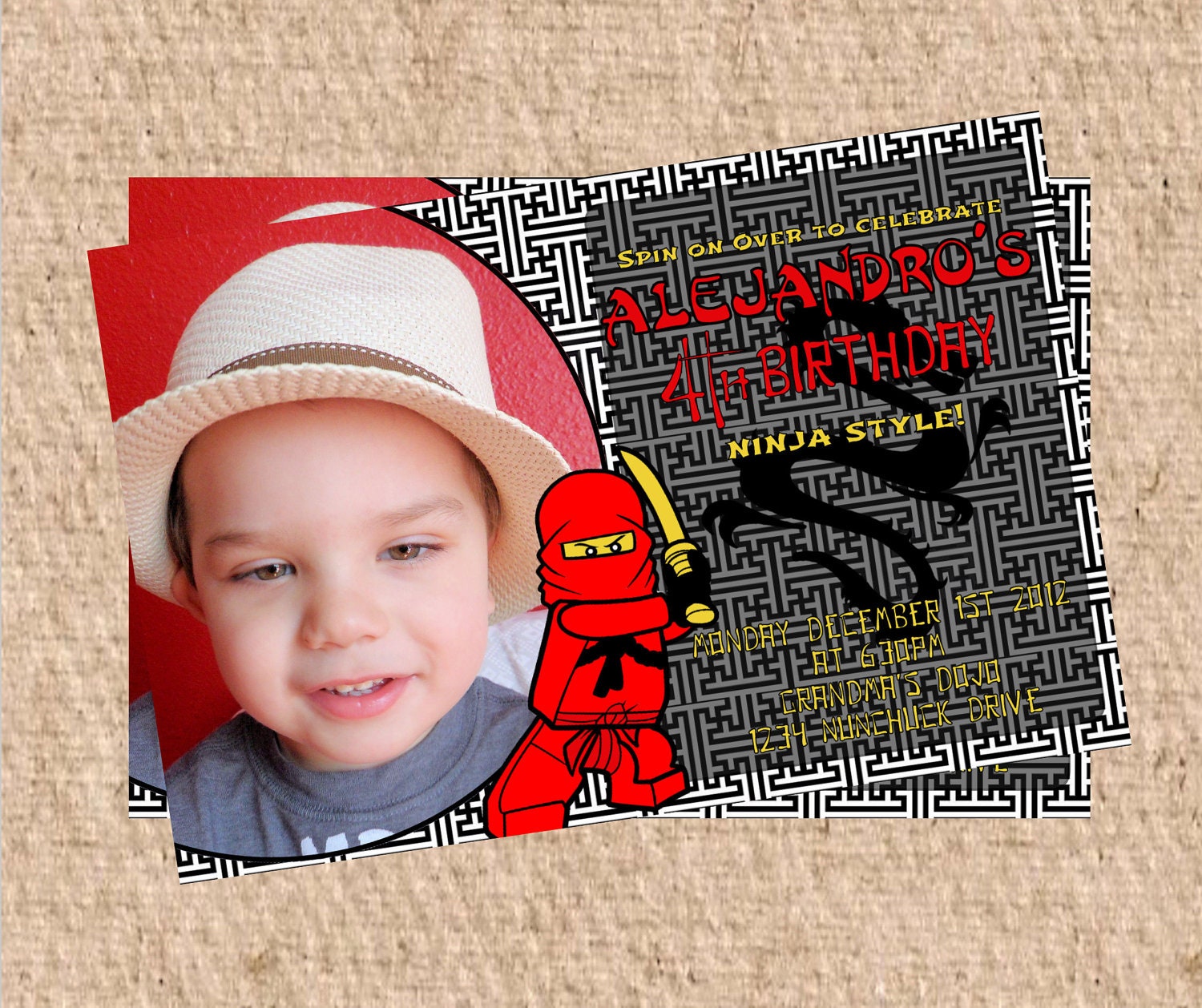 Custom Printable Ninja Birthday Party Theme Invitation