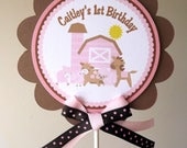 Girly Farm Collection in Pinks and Brown: Smash Cake Topper
