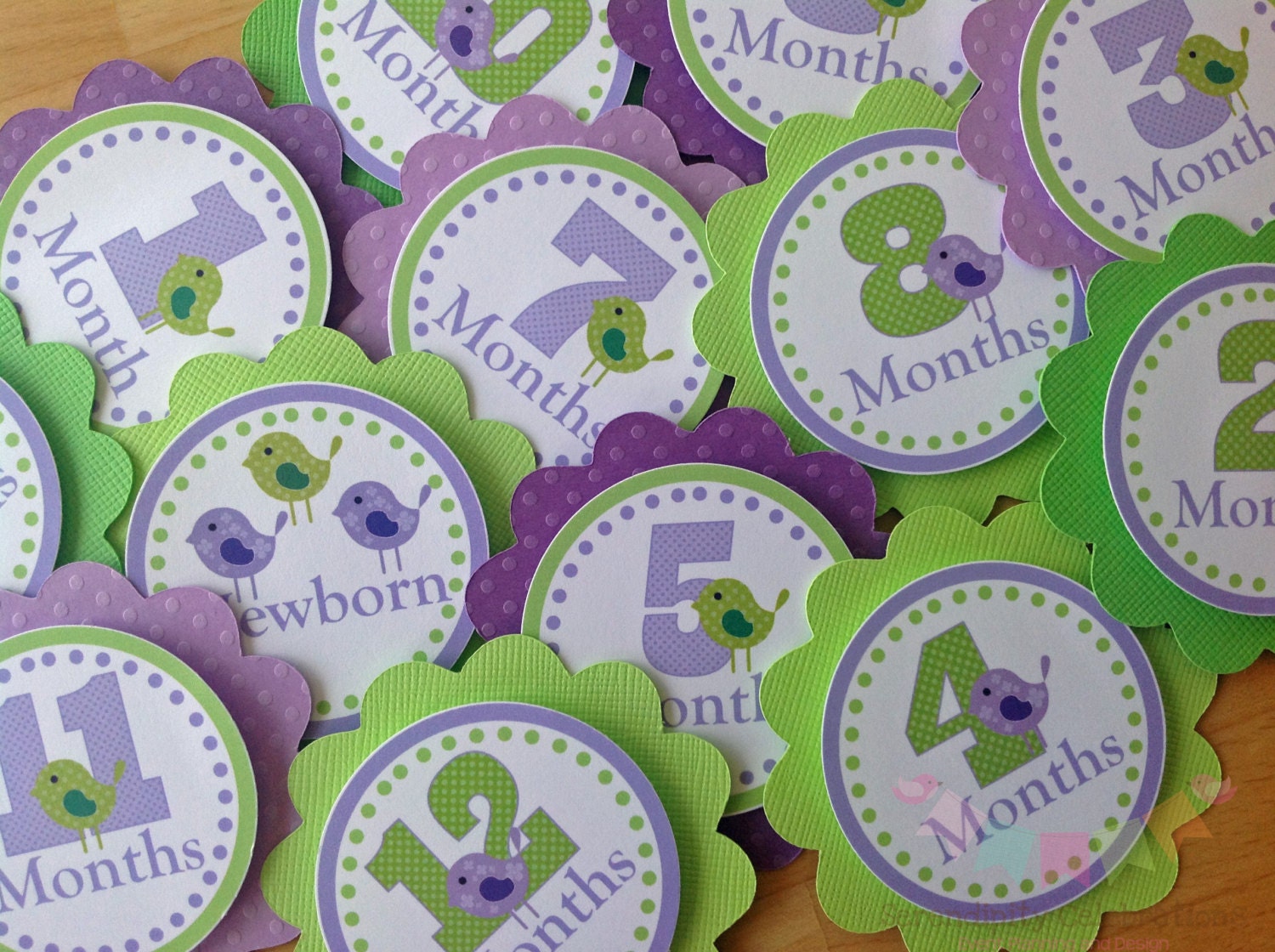Sweet Tweet Purple and Green: Monthly Tags Use for photo banners, Scrap booking, Memory Books, Monthly Milestone Tags Il_170x135