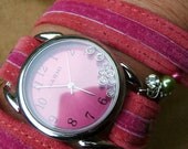 leather wrap watch, Pink and color suede wrap watch