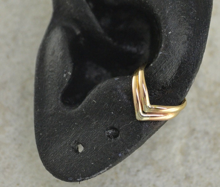 Double Chevron Ear Cuff - Sterling Silver - 14K Gold Filled or Mixed Metals  - SINGLE SIDE