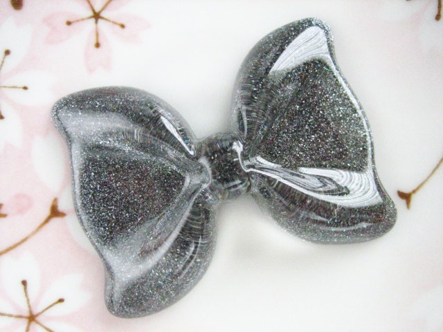 1pc - LL Black Glitter Ruffle Bow Decoden Cabochon (54x40mm) BL10004