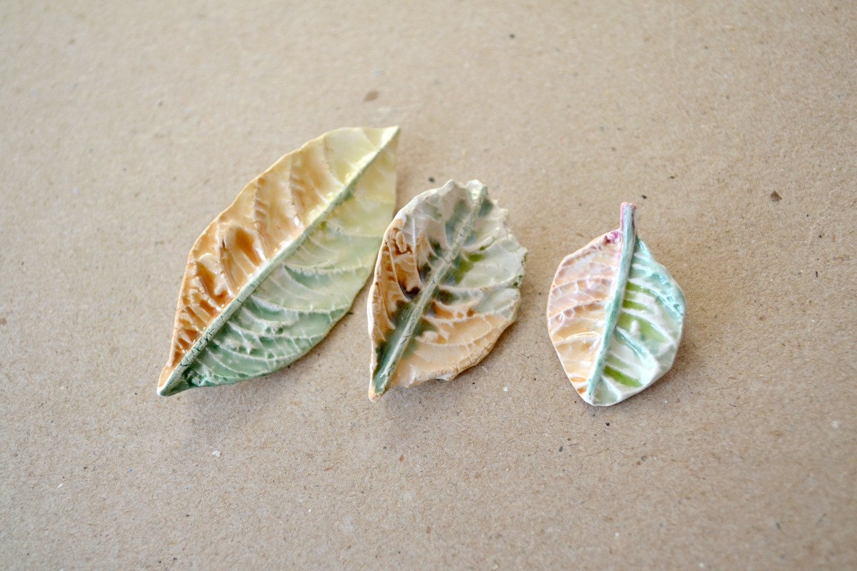 Set of 3 brooches, autumn leaves, green, brown leaf, different sizes Mother's day gift - nature eco friendly Etsy UK