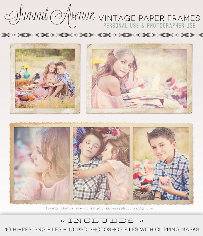INSTANT DOWNLOAD Divine Vintage Paper Frames - Hi Res .png files and photoshop file templates