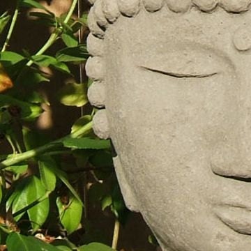 BUDDHA HEAD PLANTER - Stone Garden Container - Original Copyrighted Sculpture (a)