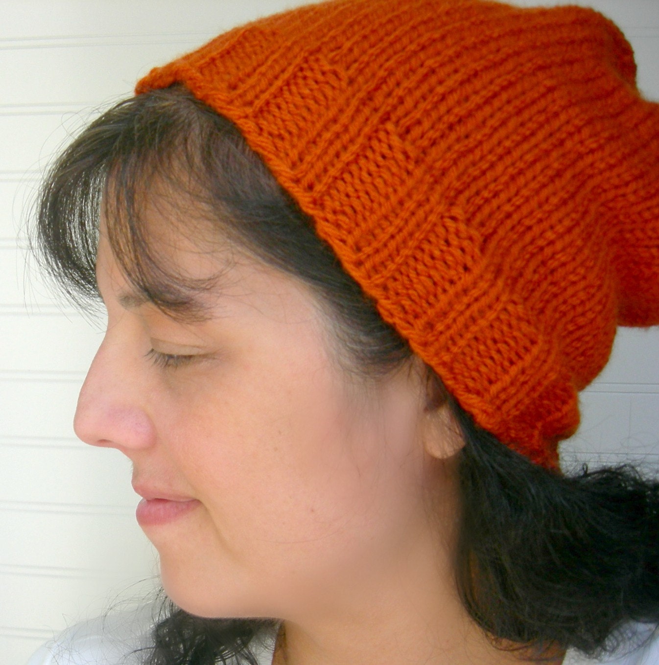 Orange Cabled Hat, Spring Fashion, Marigold Slouch