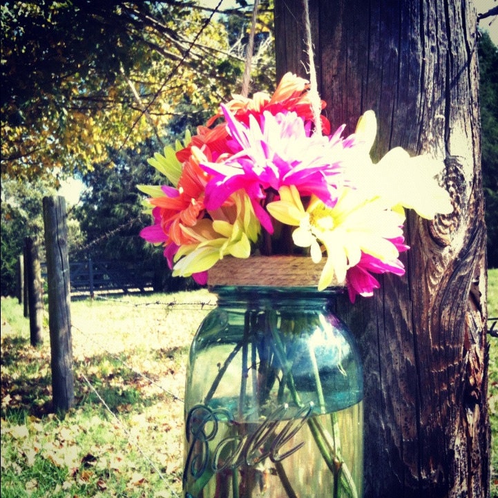 10 Mason Jar Flower Frog Lids Hanging Flower Frog Mason Jar Lids Twine Covered Country Mason Jar Wedding Decorations New Style To Etsy