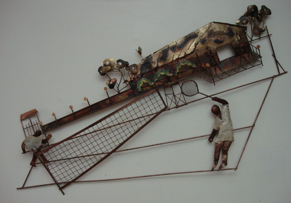 Metal Wall Art Jere Style Tennis Sculpture 1960s Vintage Brutalist 1960s 1970s