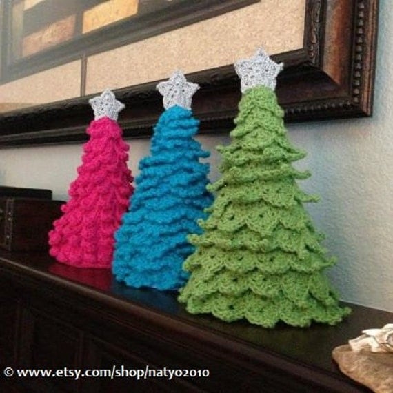 3 Crochet Christmas Tree Decoration - 3 Different Designs with Star Pattern - 3 PDF Crochet Patterns