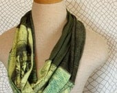 hand printed jersey cowl/scarf in olive and yellow