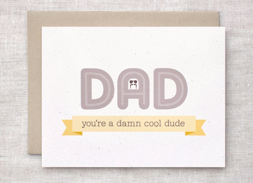 Birthday Card for Dad - Mustache, Recycled, Happy Birthday - Damn Cool Dude