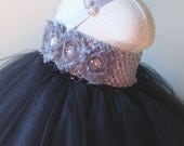 Flower girl dress black, silver tutu dress, roses, baby tutu dress, toddler tutu dress,newborn-24, 2t,3t,4t,5t, birthday