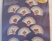 1998 Bucilla Counted Cross Stitch Festive Fans Kit Set Of 12 Ornaments