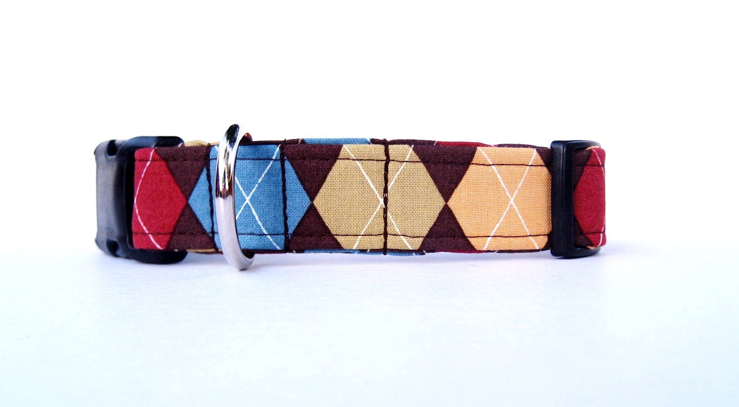Brown Argyle Dog Collar -1" Wide - Medium & Large sizes