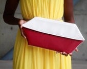 Red and White Chic Clutch / handbag / women clutch bag/leather handbag/ leather clutch