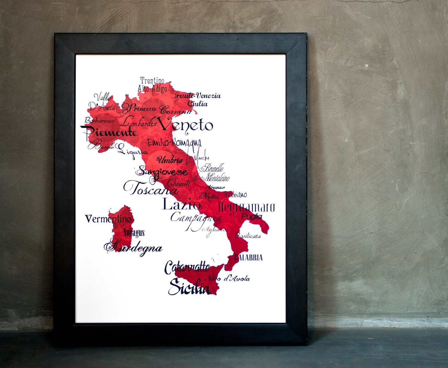 Best of Italian Wine Word Art, 11"x14" Italy Typography Map Print on Somerset Velvet Fine Art Paper